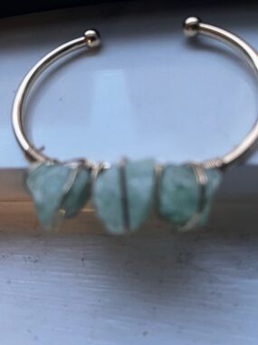 Gold-Tone Cuff Bracelet with Pale Green Raw Stone Accents